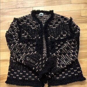 Missoni metallic knit sweater blazer with fringe detail